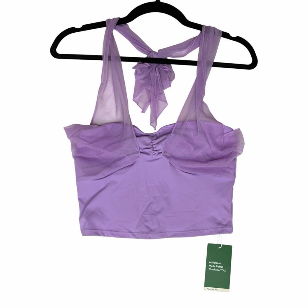 NEW Halara XS Lilac Mesh Halter Tie Crop Tank Top Ruched‎ Bust